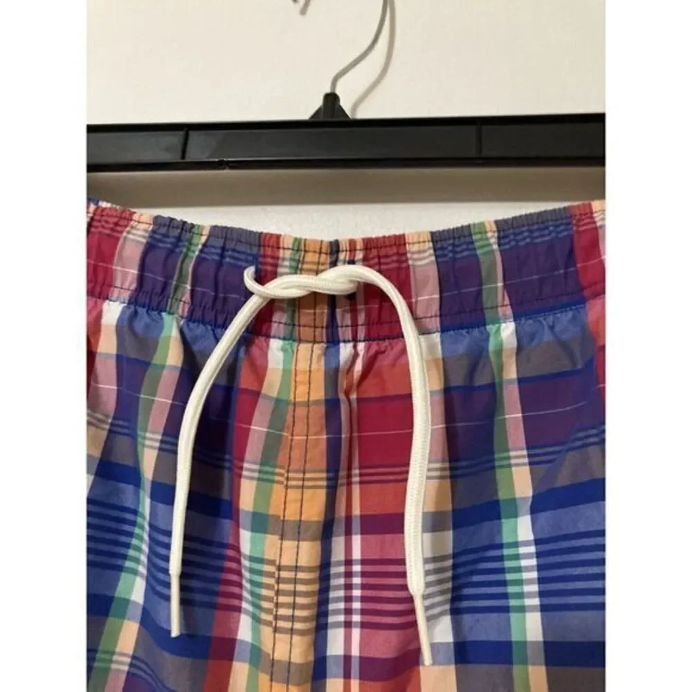 POLO RALPH LAUREN PLAID SWIM‎ SHORTS XL DRAWSTRING TRUNKS PONY BEACH SWIM CARGO